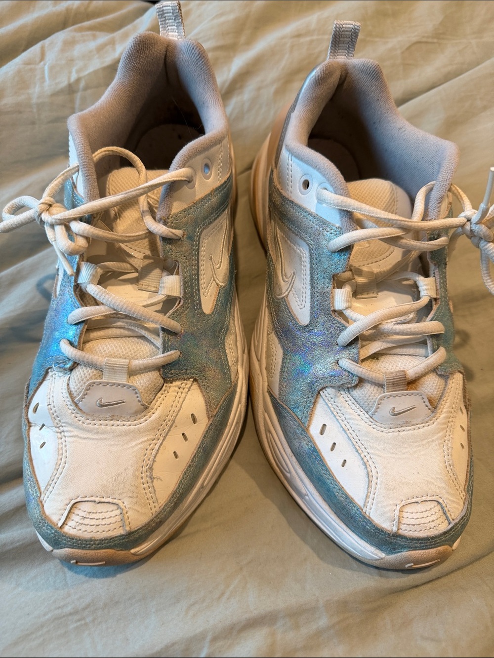 Nike Kids White Sneakers with Iridescent Blue Accents